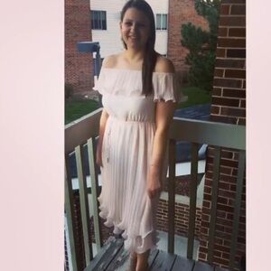 Oasis pale pink pleated tiered midi dress